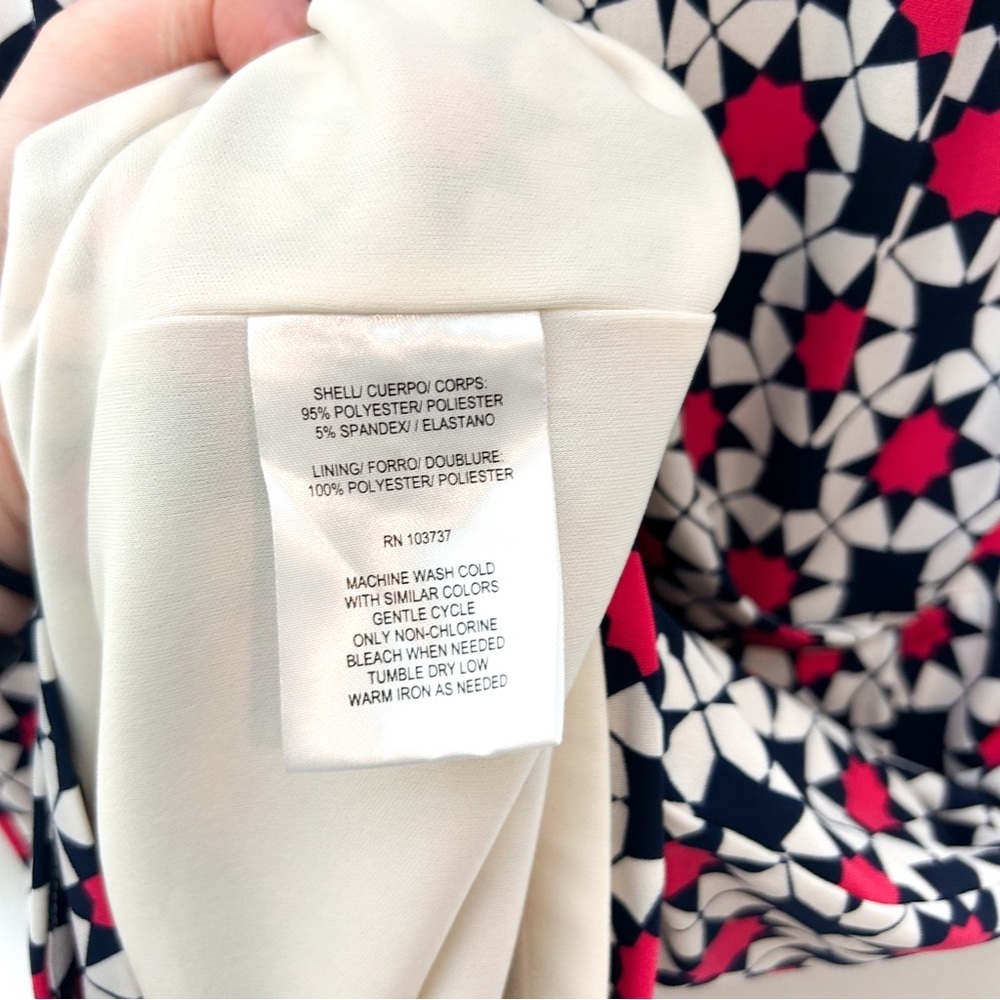 Donna Morgan Colorful Geometric Print Cap Sleeve Business Casual Mini Dress 10 - Picture 5 of 8